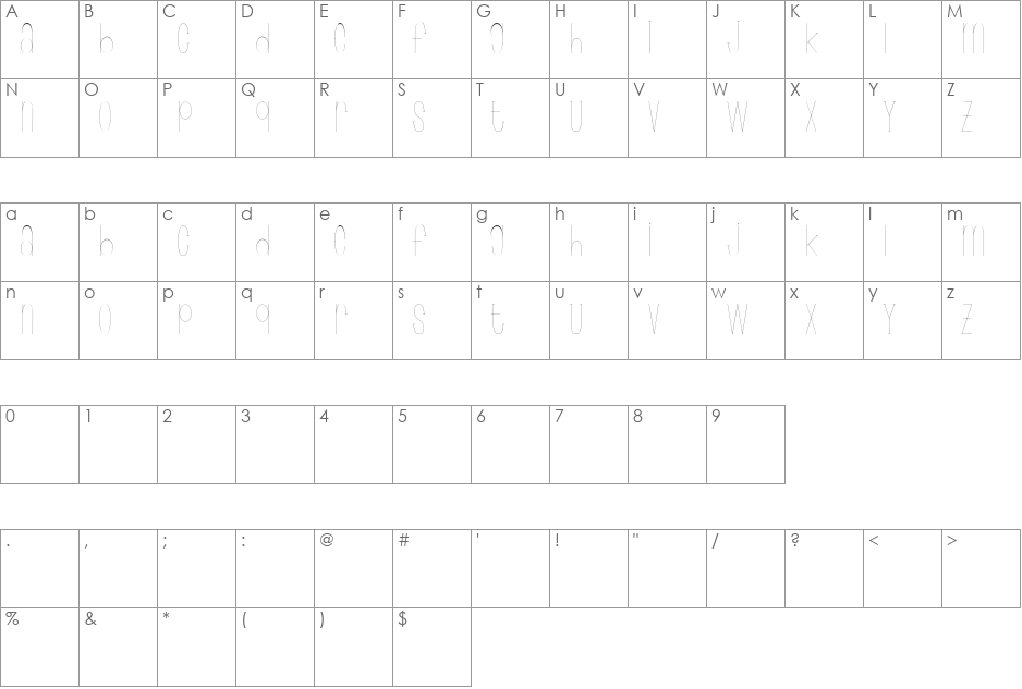 Wonderlust font character map preview