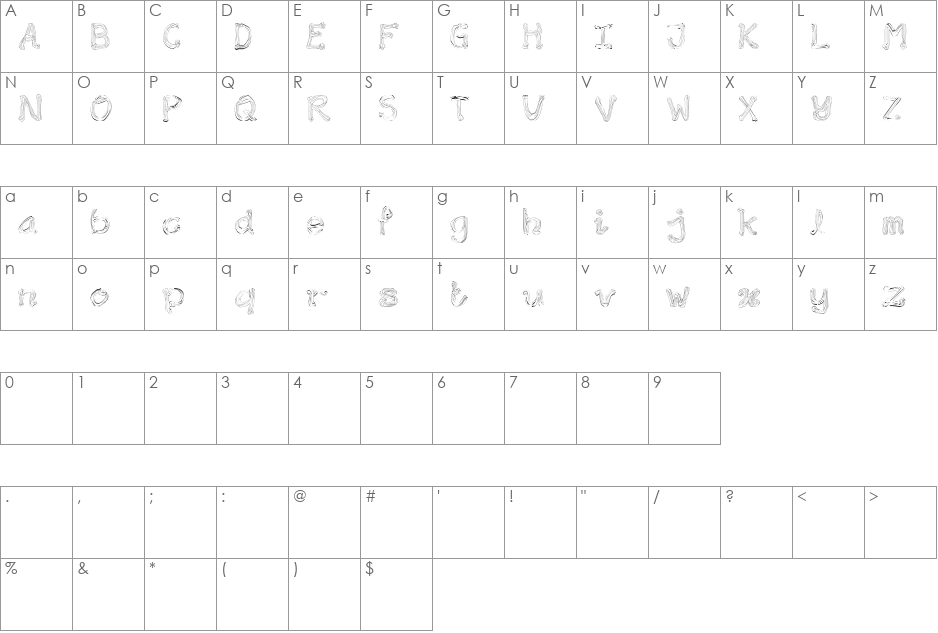 Wondermilk font character map preview