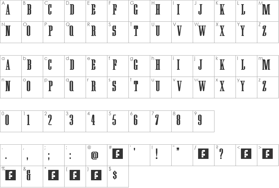Wood Block One font character map preview
