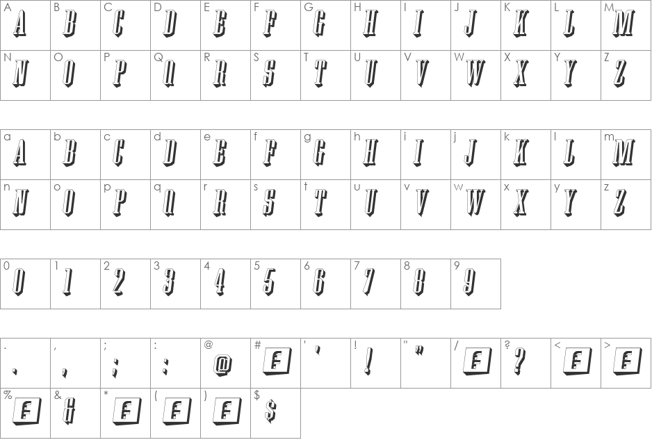 Wood Block One With Shadow font character map preview