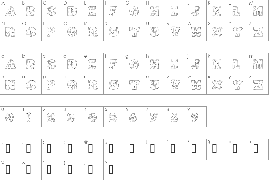 Wood Shapes font character map preview