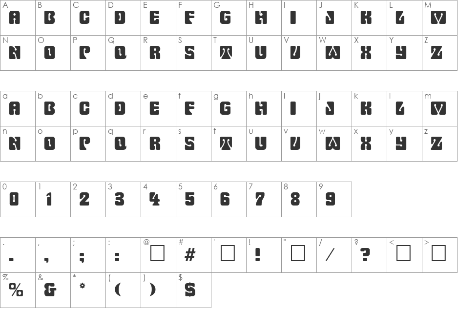Woodchuck SF font character map preview
