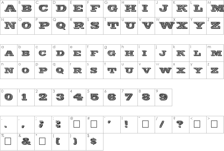 Woodcut font character map preview