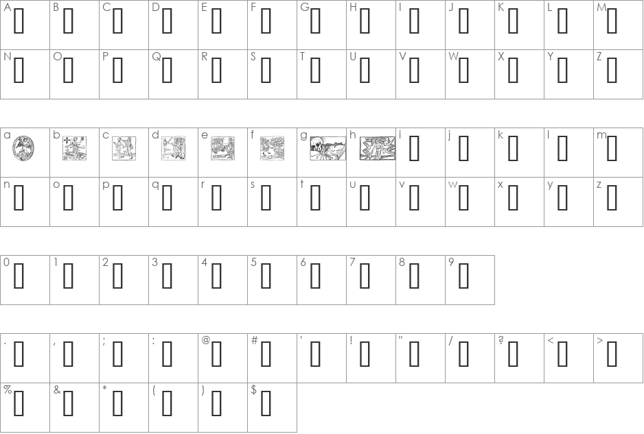 woodcut2 font character map preview