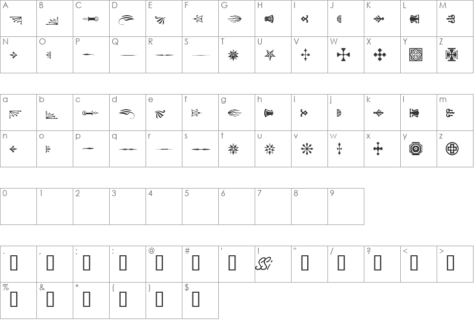 WoodcutOrnamentsOneSSi font character map preview