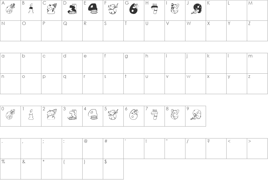 BirthdayDigits font character map preview