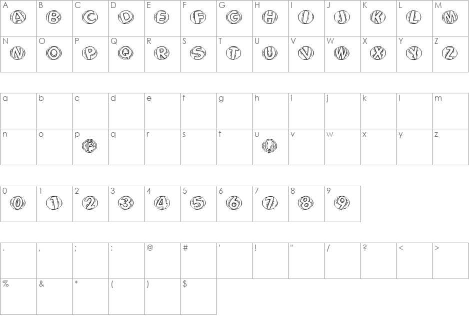 WoodcuttedCapsFS font character map preview