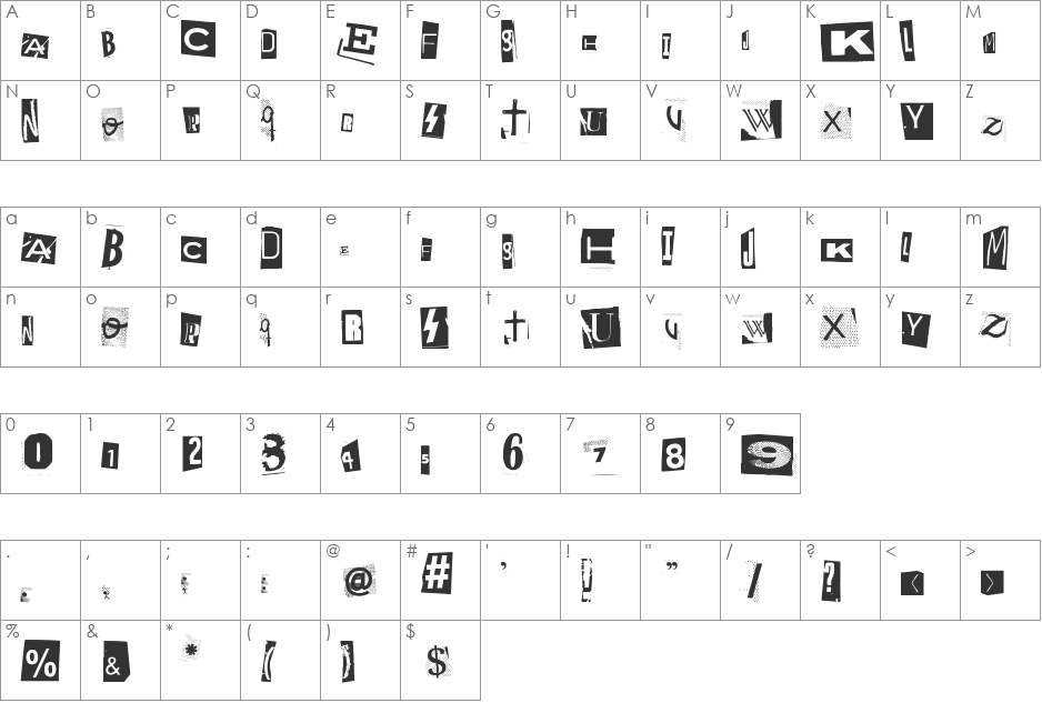 Woodcutter Anonymous font character map preview