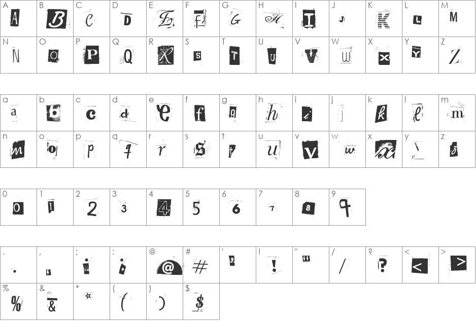 Woodcutter Anonymous part 2 font character map preview