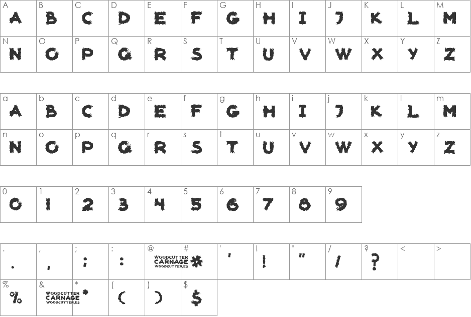 woodcutter carnage font character map preview