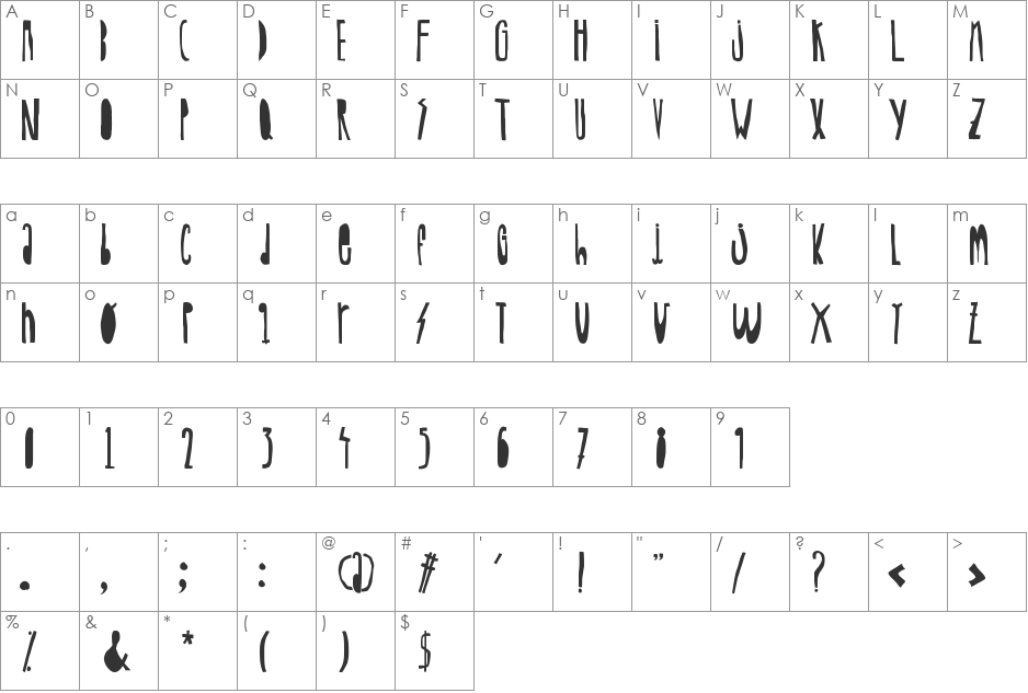 Woodcutter Gigantismo font character map preview