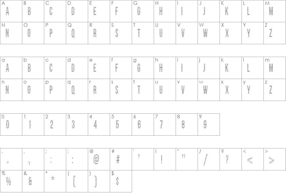 woodcutter lines font character map preview