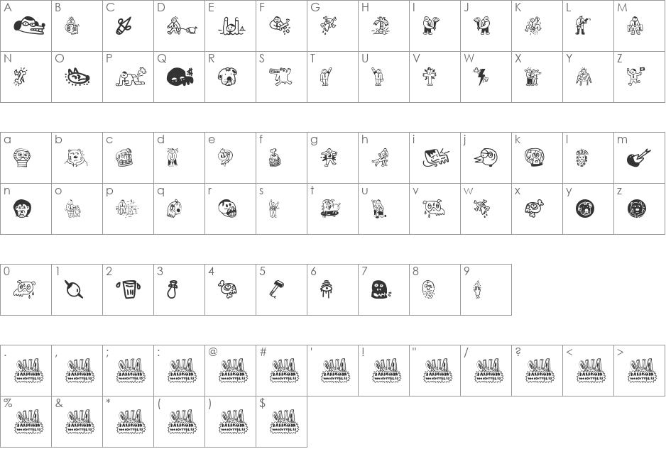 Woodcutter Olla Barrejada font character map preview
