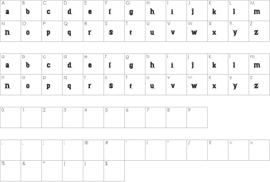 BIRU-HTAM-BIRU font character map preview