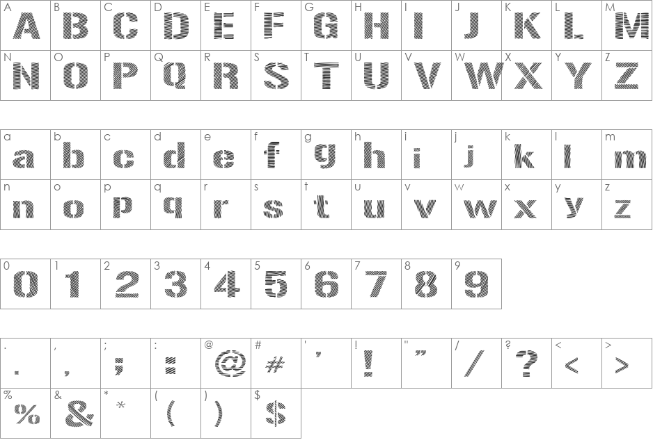 Woodcutter Optical Army font character map preview