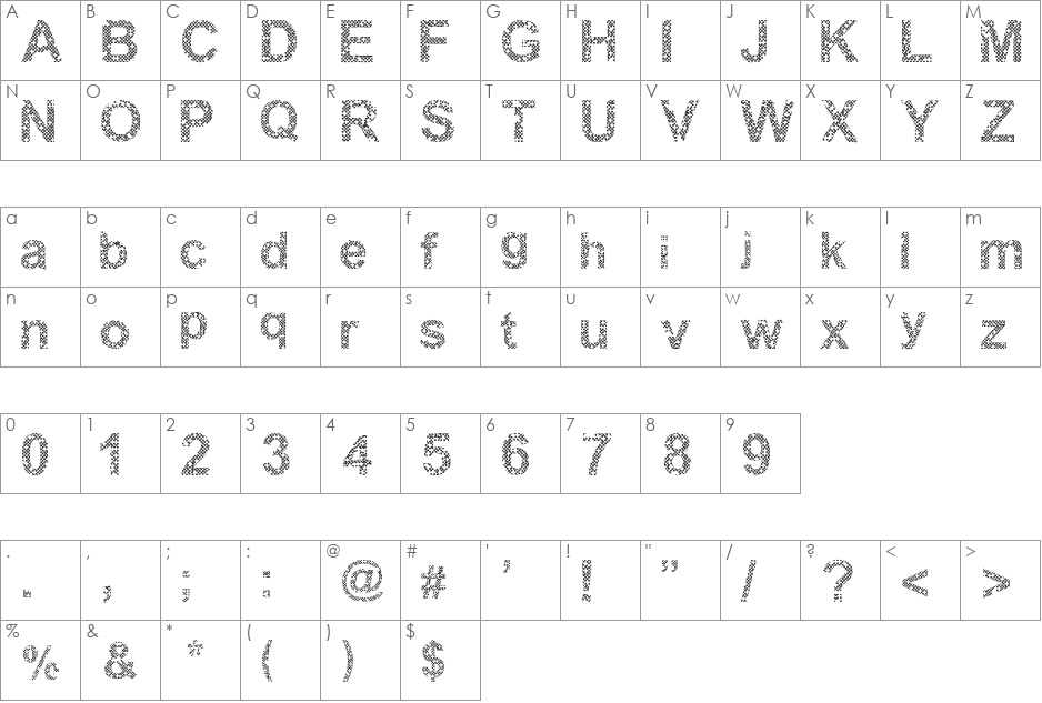 Woodcutter Points font character map preview