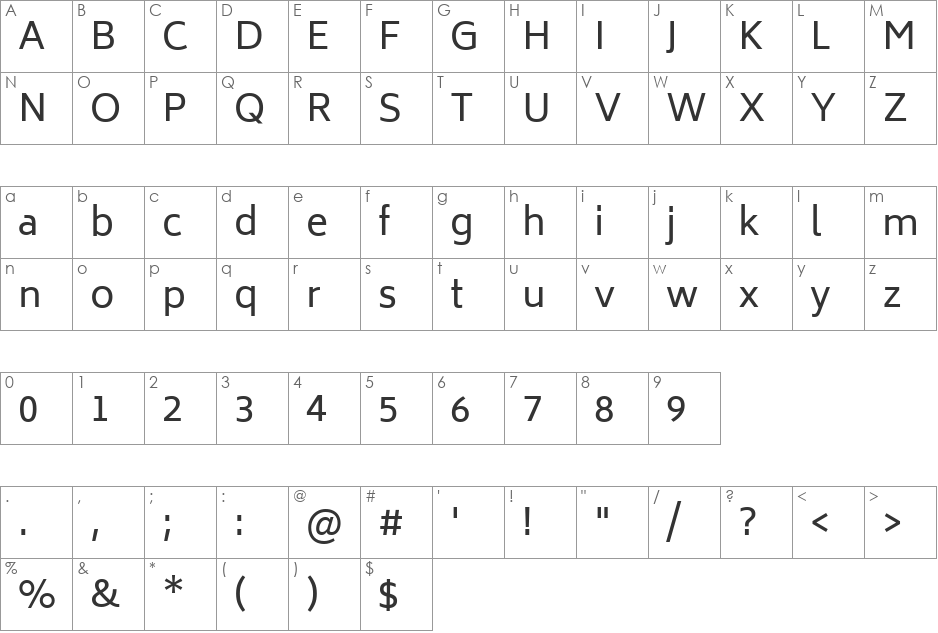 Biryani font character map preview