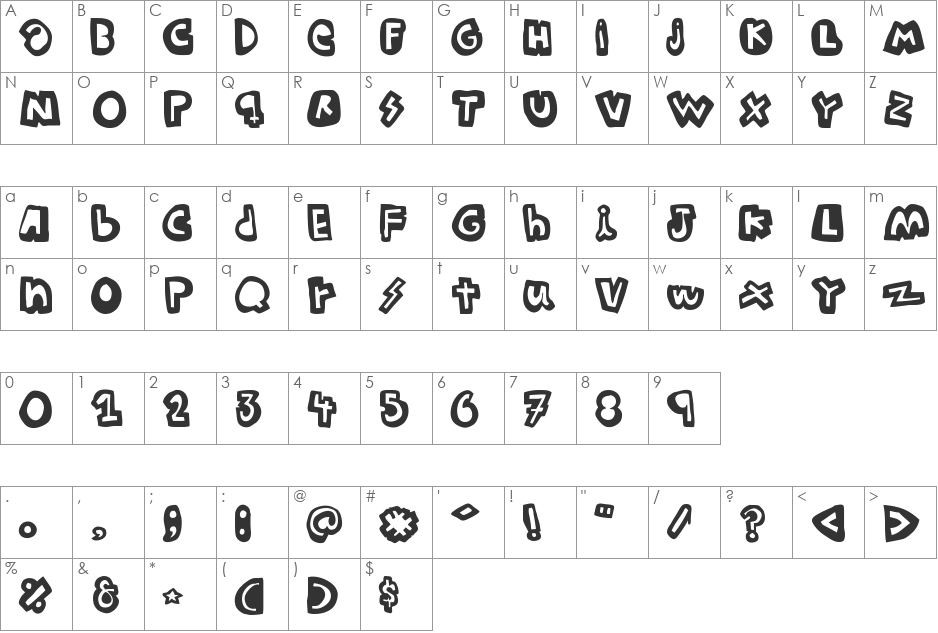 woodcutter Summer Shadows font character map preview