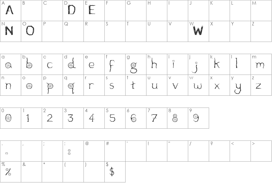 Wooden font character map preview