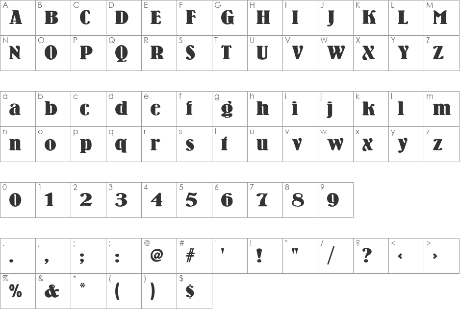 Wooden Nickel NF font character map preview