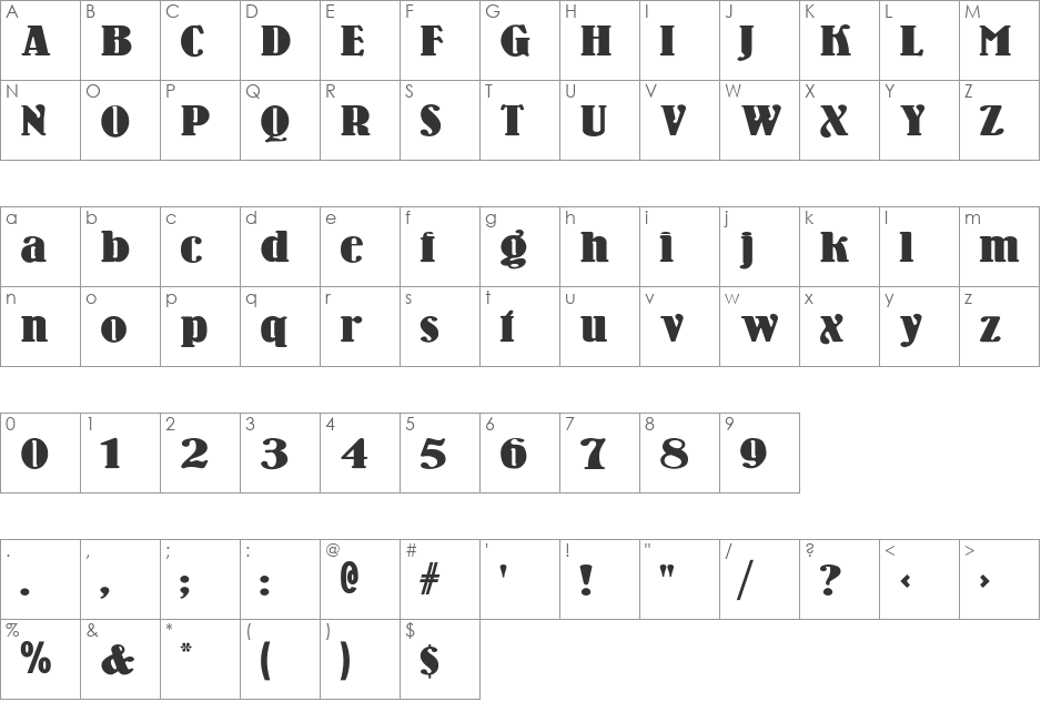 Wooden Nickel NF font character map preview