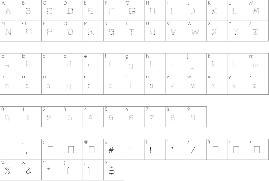Woodenhead font character map preview