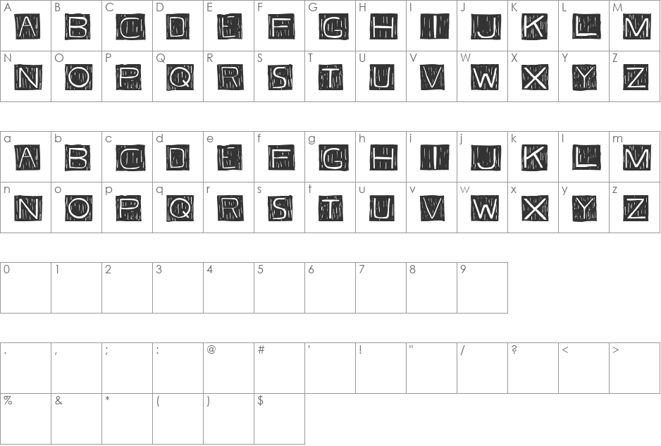 Wooderst font character map preview