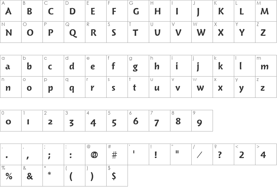 Woodland ITC Light font character map preview