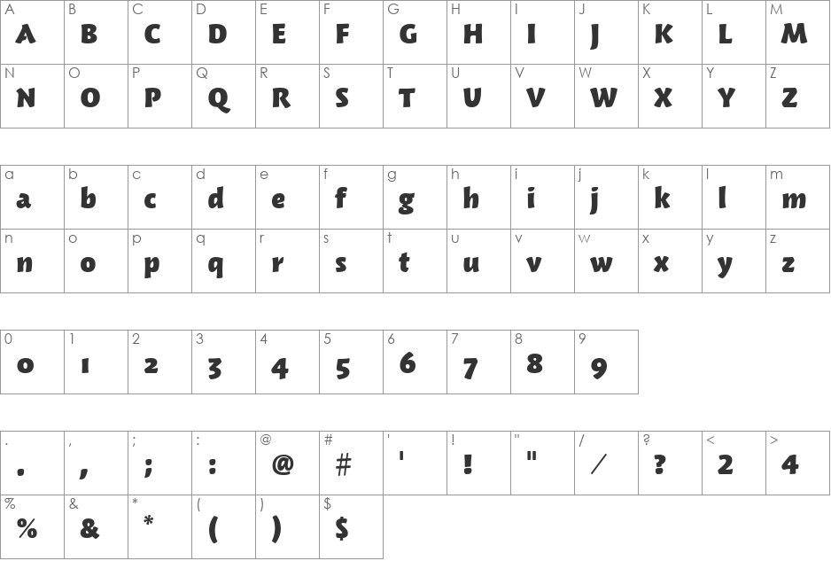 Woodland ITC Medium font character map preview