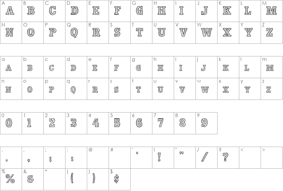 WoodLook font character map preview