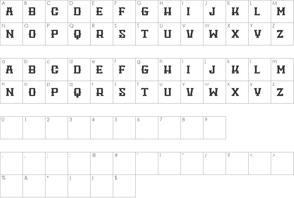 Woodshop font character map preview