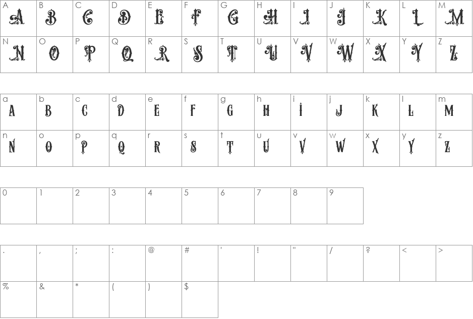 Aesthetique font character map preview