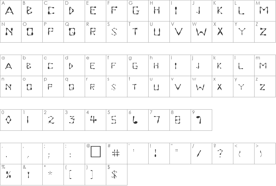 Woodstock font character map preview