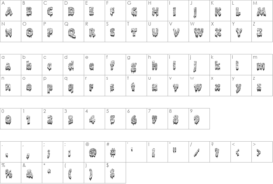 WoodsWorld 'Melting' font character map preview