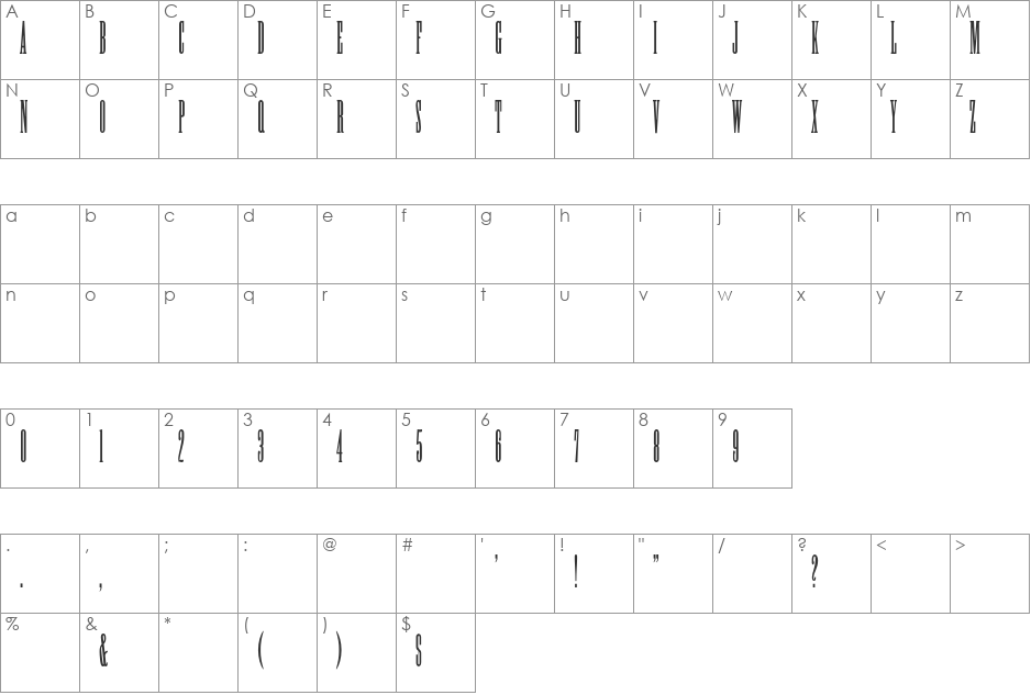 WoodtypeAntiqueXXXCond font character map preview