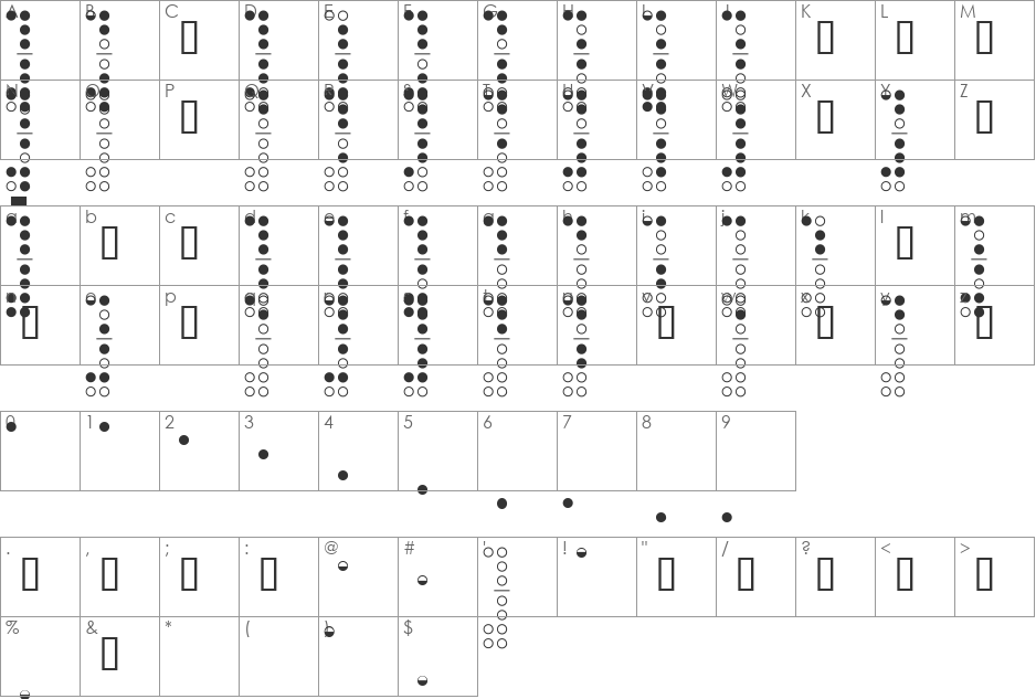 Woodwind Tablature font character map preview