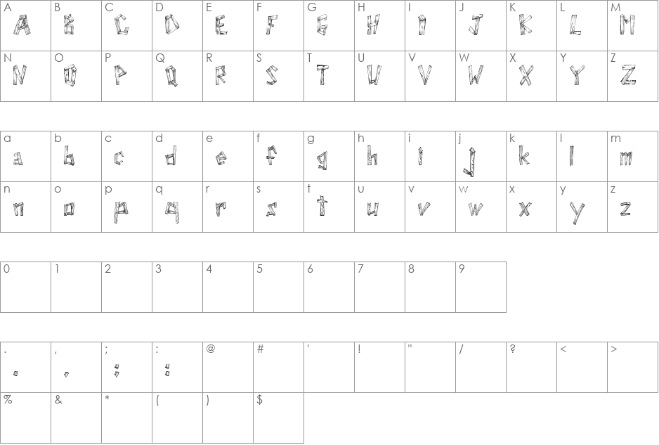 WoodWud font character map preview