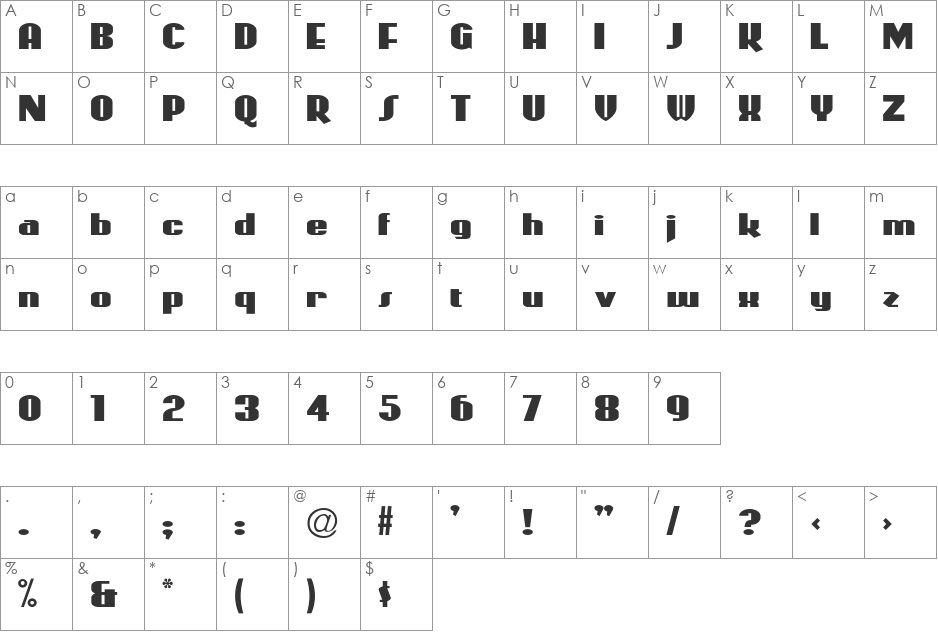 Woody font character map preview