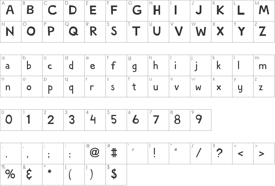 Woody DLE font character map preview