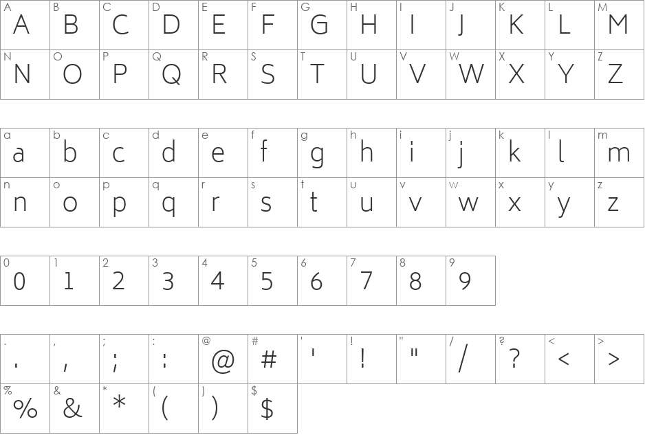 Biryani UltraLight font character map preview