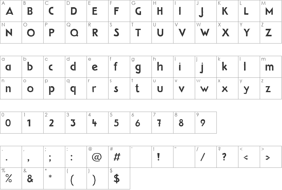 Woody Plain font character map preview