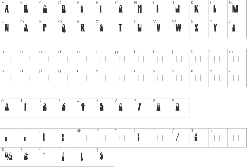 Woogie Display Outline Caps SSi font character map preview