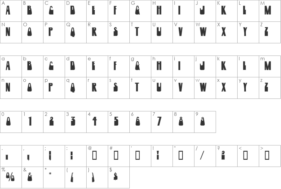 WoogieDisplayOutlineCapsSSK font character map preview