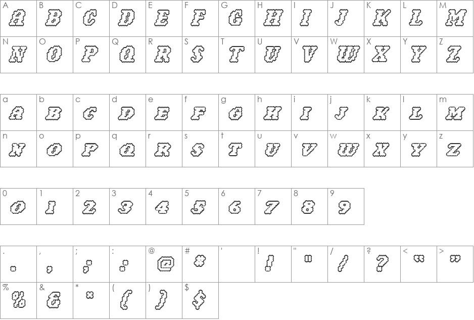 WoollyOutline font character map preview