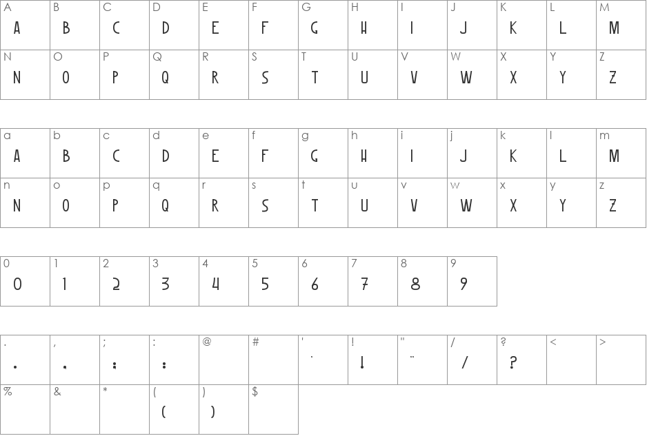 Woomble font character map preview