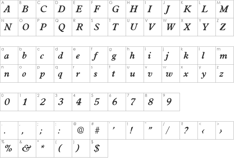 Worcester-Serial font character map preview