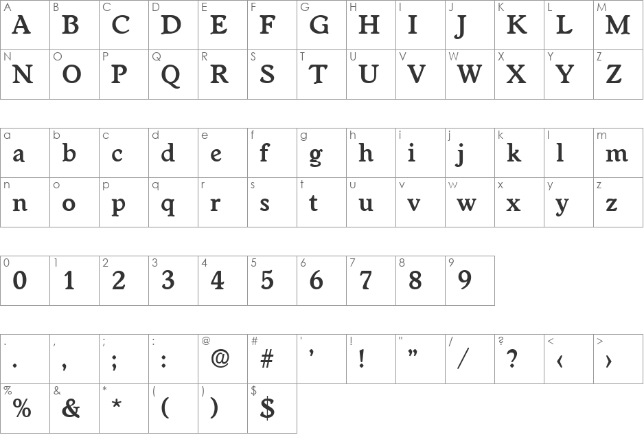 Worchester-DemiBold font character map preview
