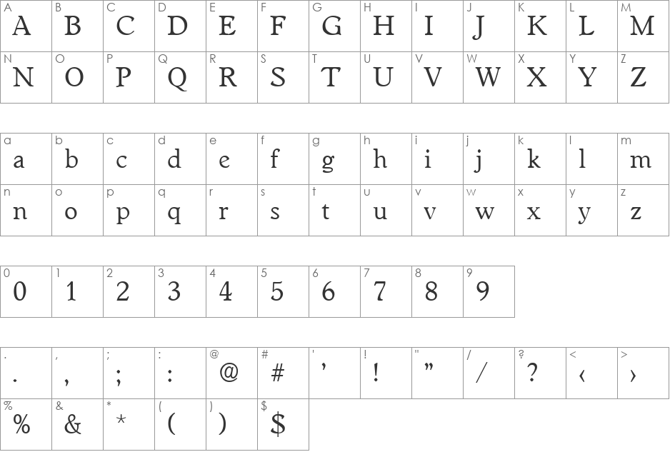 Worchester-Regular font character map preview