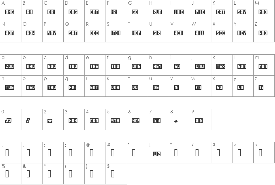 WordBits font character map preview