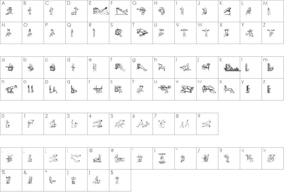 Workout Routine font character map preview